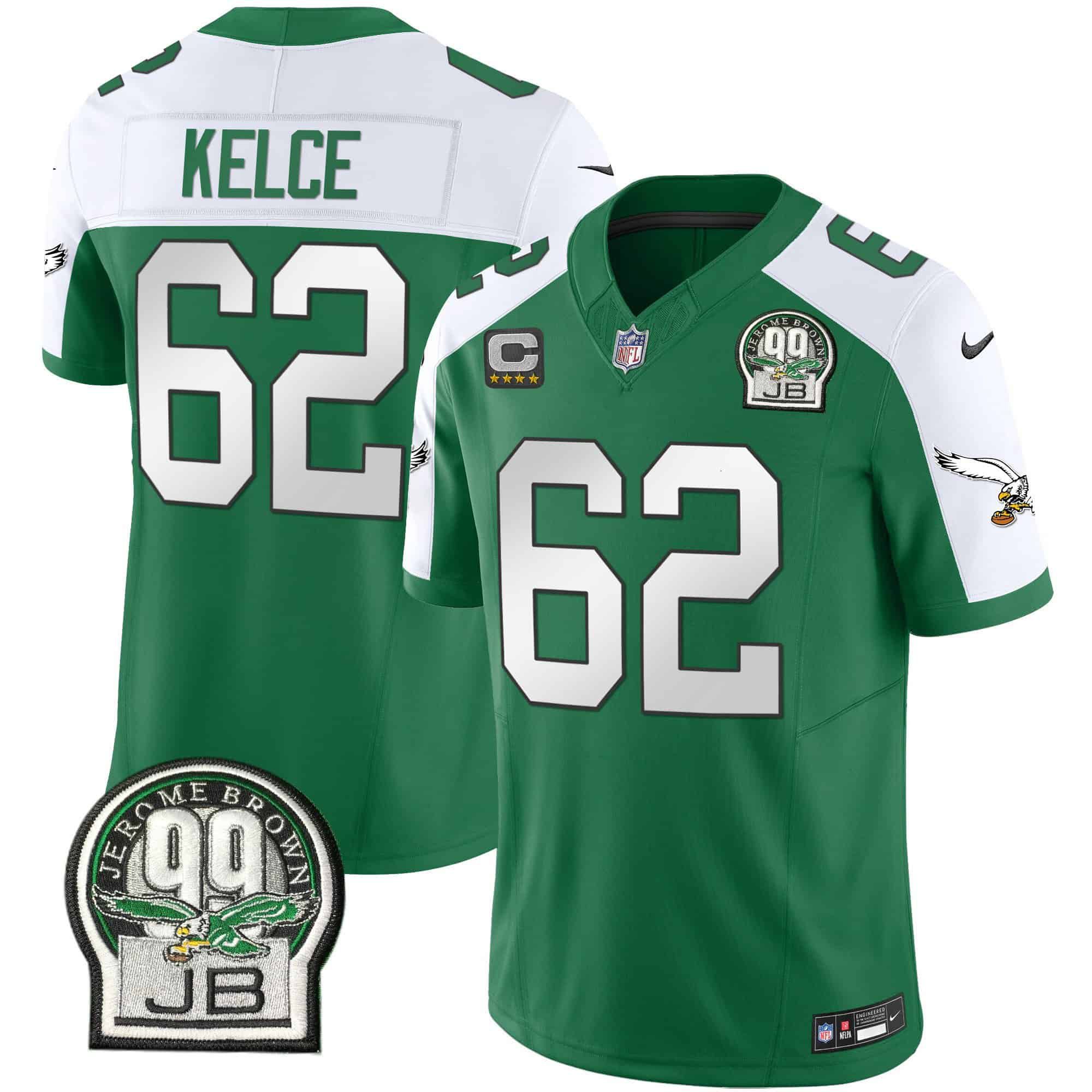 Men Philadelphia Eagles #62 Kelce Green 2024 Nike Jerome Brown Patch Alternate Limited NFL Jersey->indianapolis colts->NFL Jersey